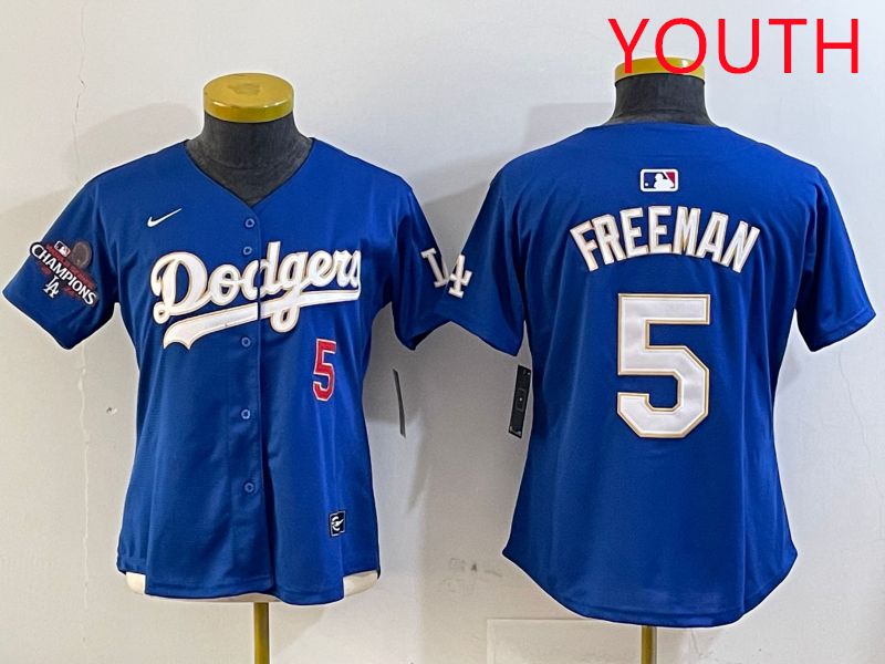 Youth Los Angeles Dodgers 5 Freeman Blue Gold Game 2025 Nike MLB Jersey style 2